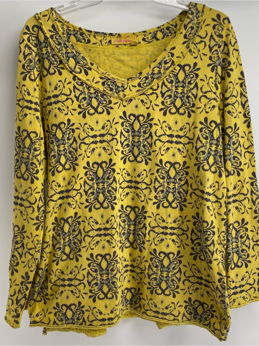 fresh produce Yellow V-Neck Long Sleeve Patterned Top